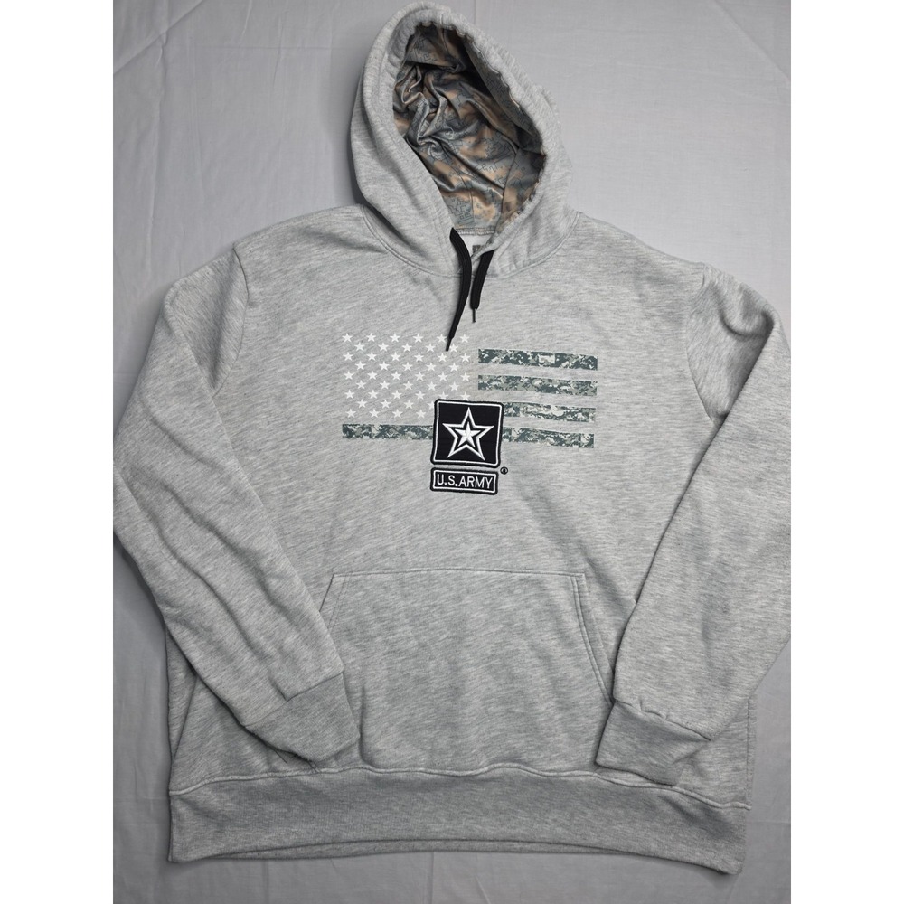 U.S. Army Hoodie Men 2XL Gray Graphic Fleece Lined Kangaroo Pocket Skateboarding